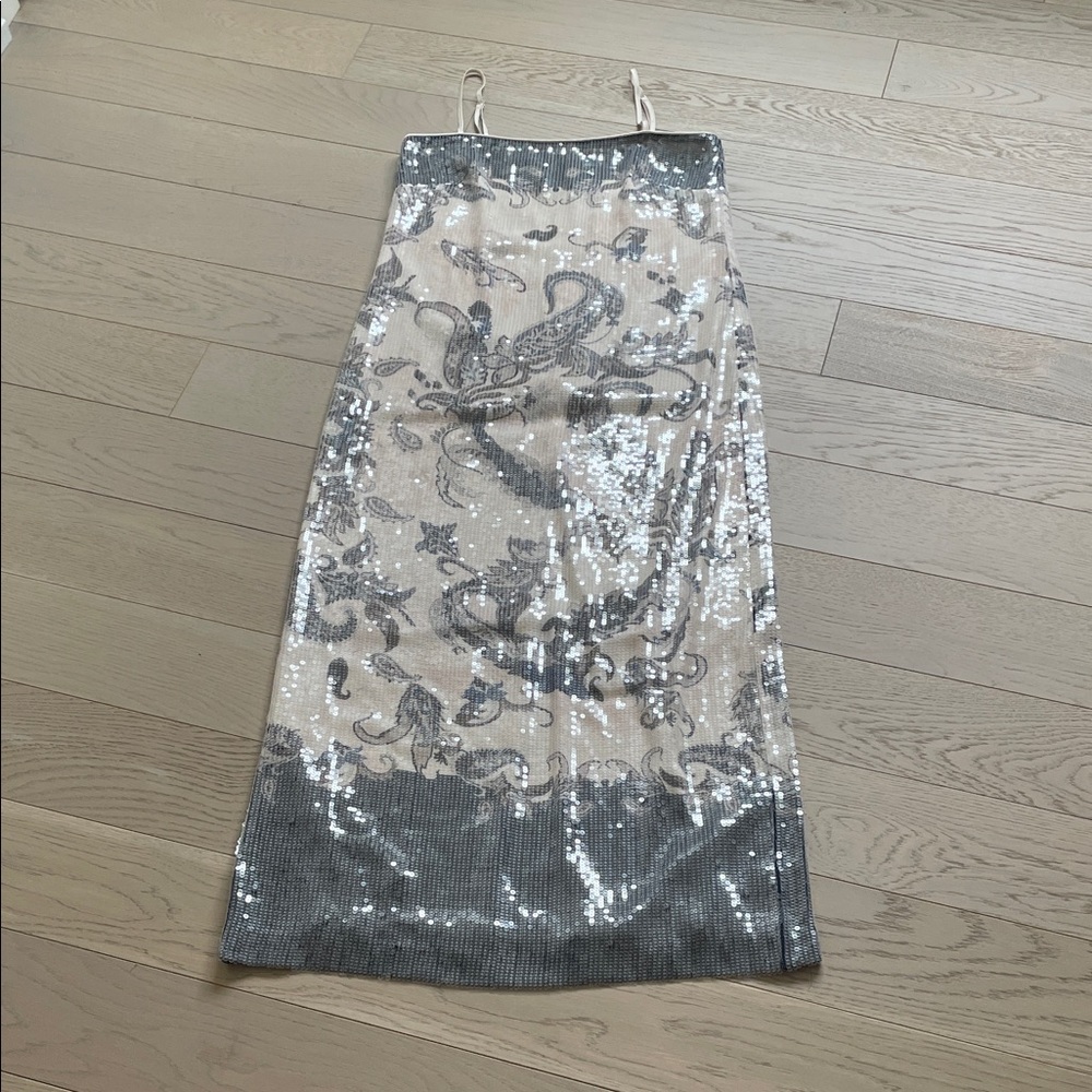 Gianni Bini Silver and Cream Sequin Slip Dress